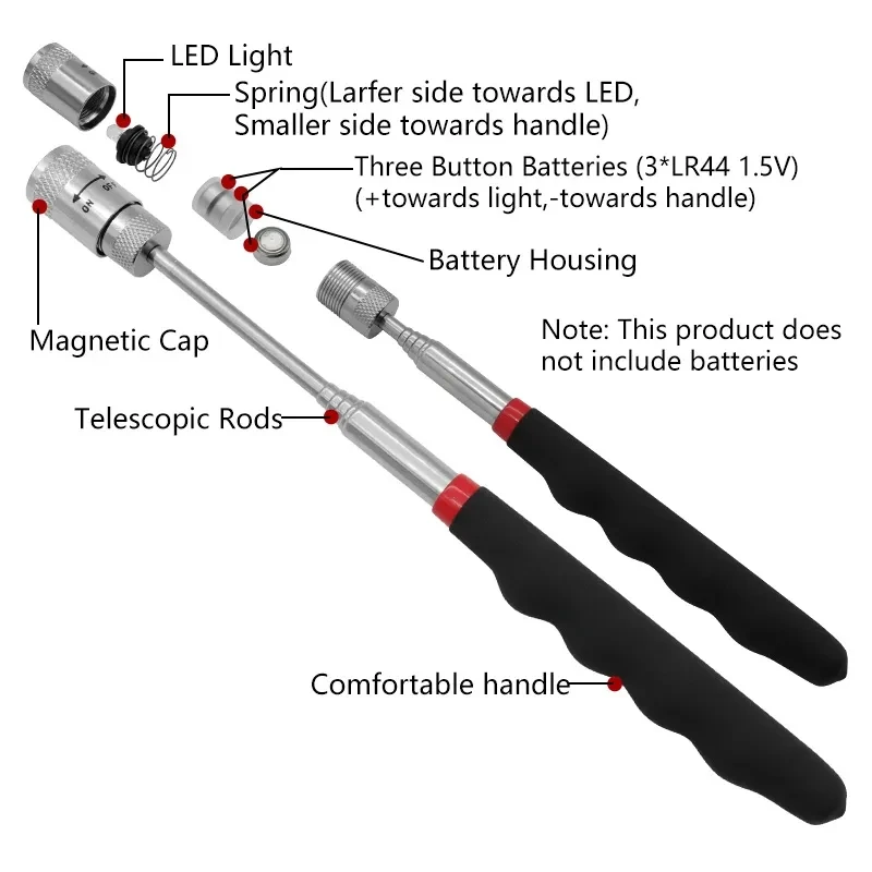 Fishing Rod Travel - Telescopische magnetische pen met LED-licht Uitschuifbare