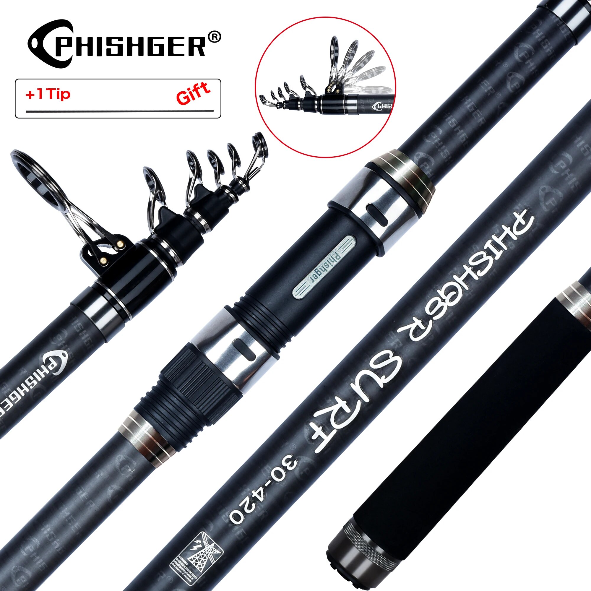 Fishing Rod Surf - PHISHGER Telescopische Surf Spinhengel 3.6/4.2/4.5m Power80-150g