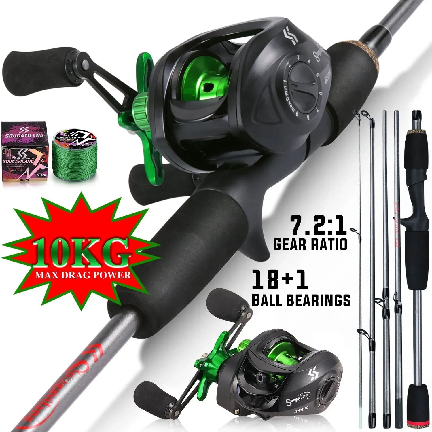 Fishing Rod Combo - Sougayilang Hengel Combo 1.7m Koolstofvezel Casting