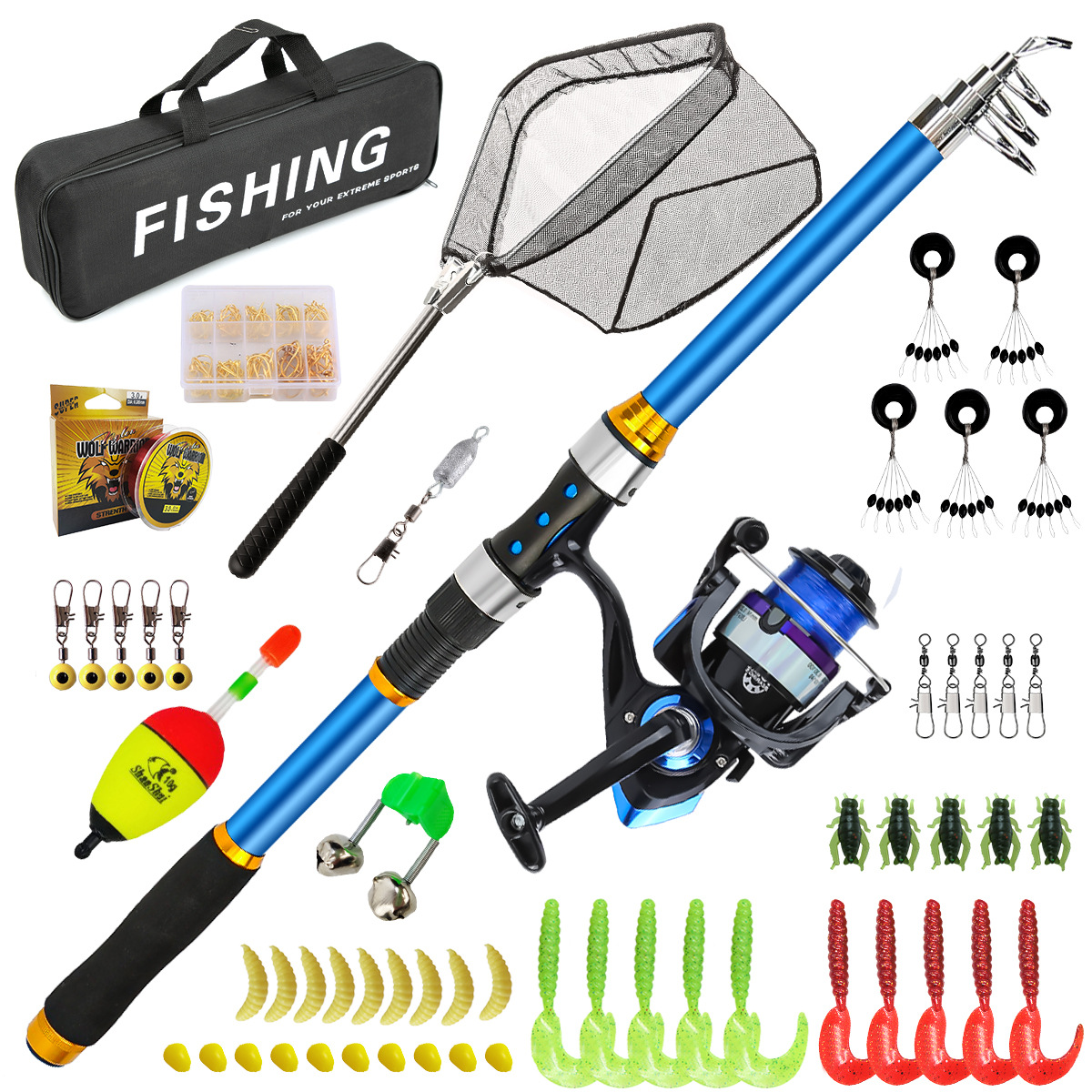 Fishing Rod Combo - 2,1-3,6M telescopische glasvezel hengelset met haspel