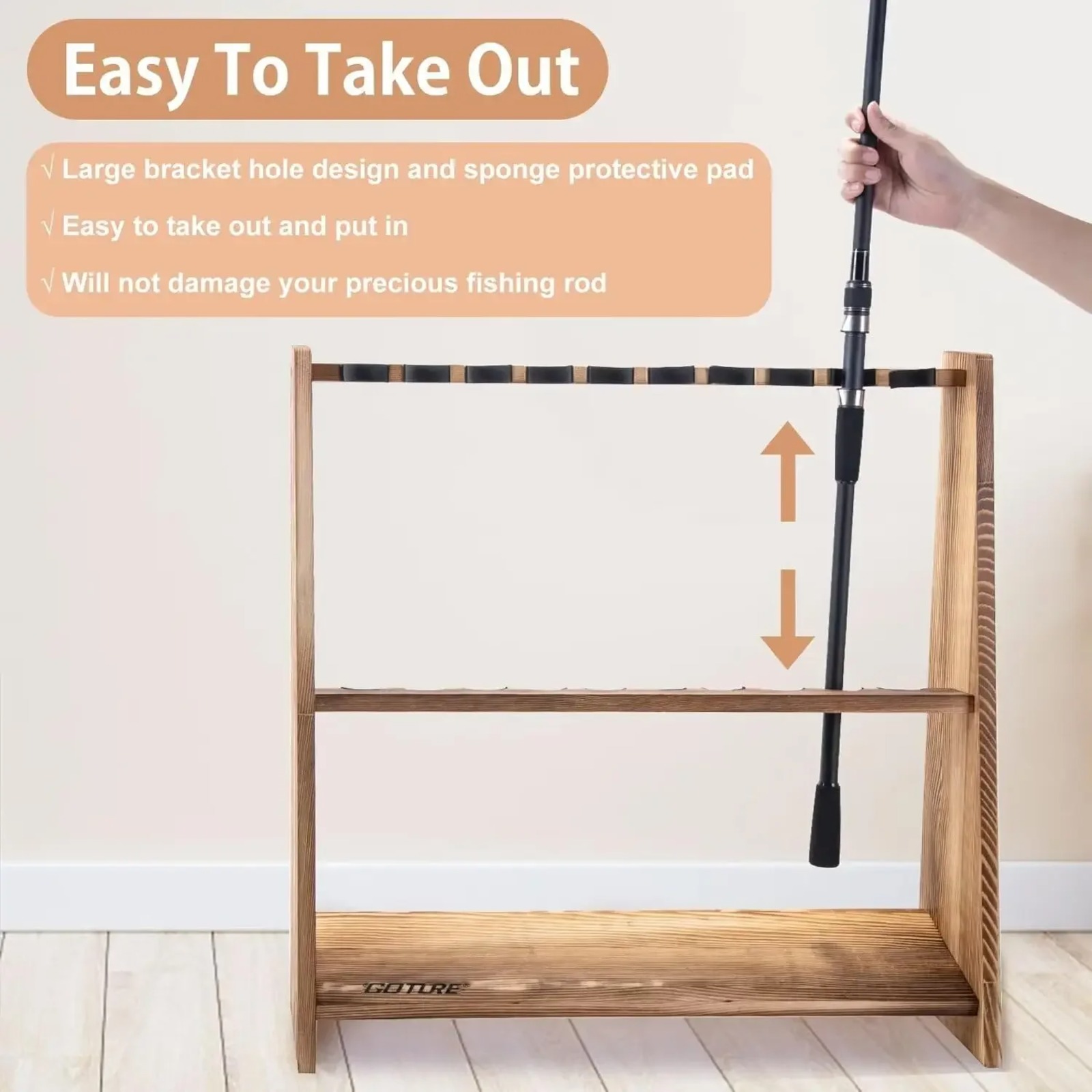 Goture Verkoolde dennenhouten  - Fishing Rod Rack recensie en prijs
